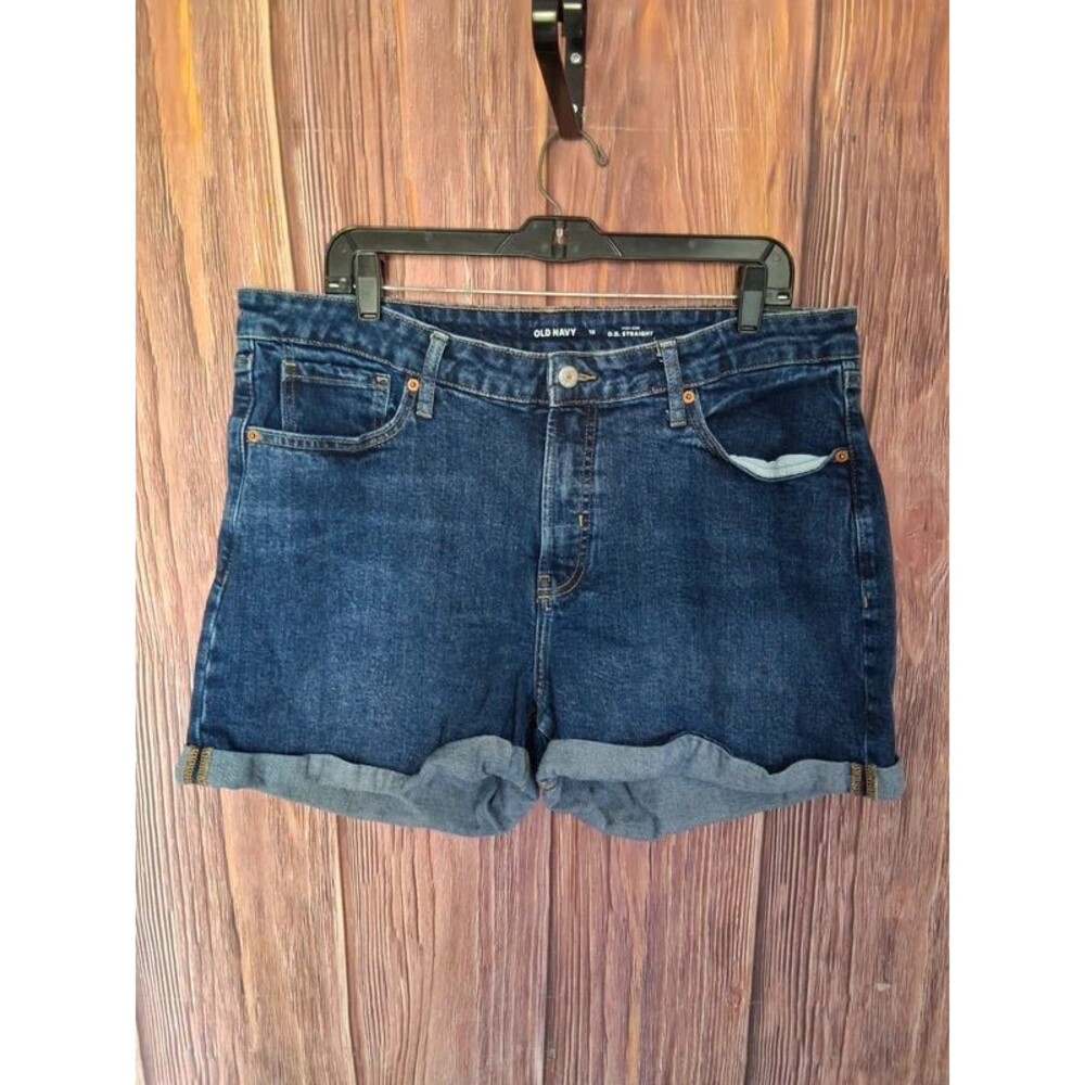Old Navy High Rise OG Straight Denim Shorts Size 16 Cuffed Dark Wash Jean